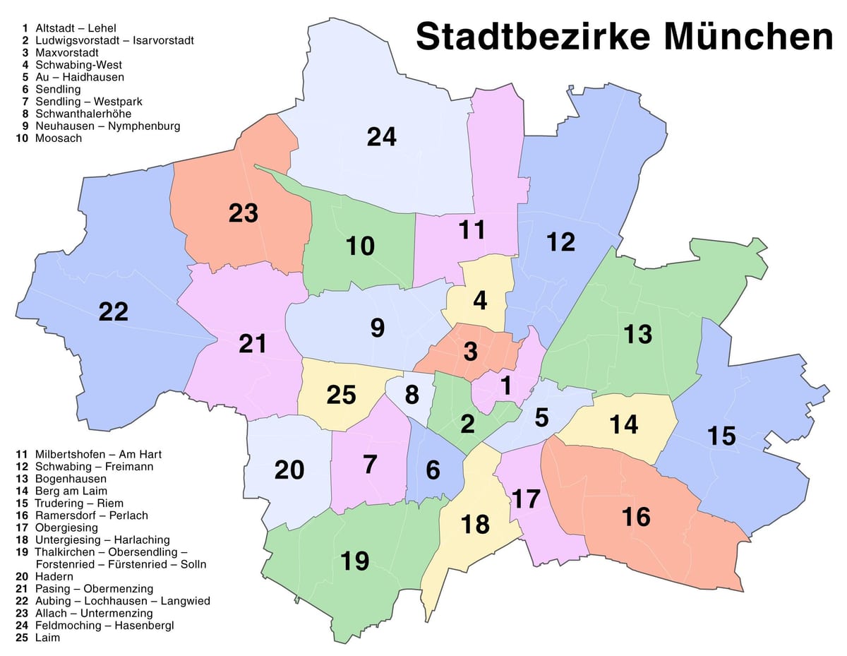 mapa munich auzo